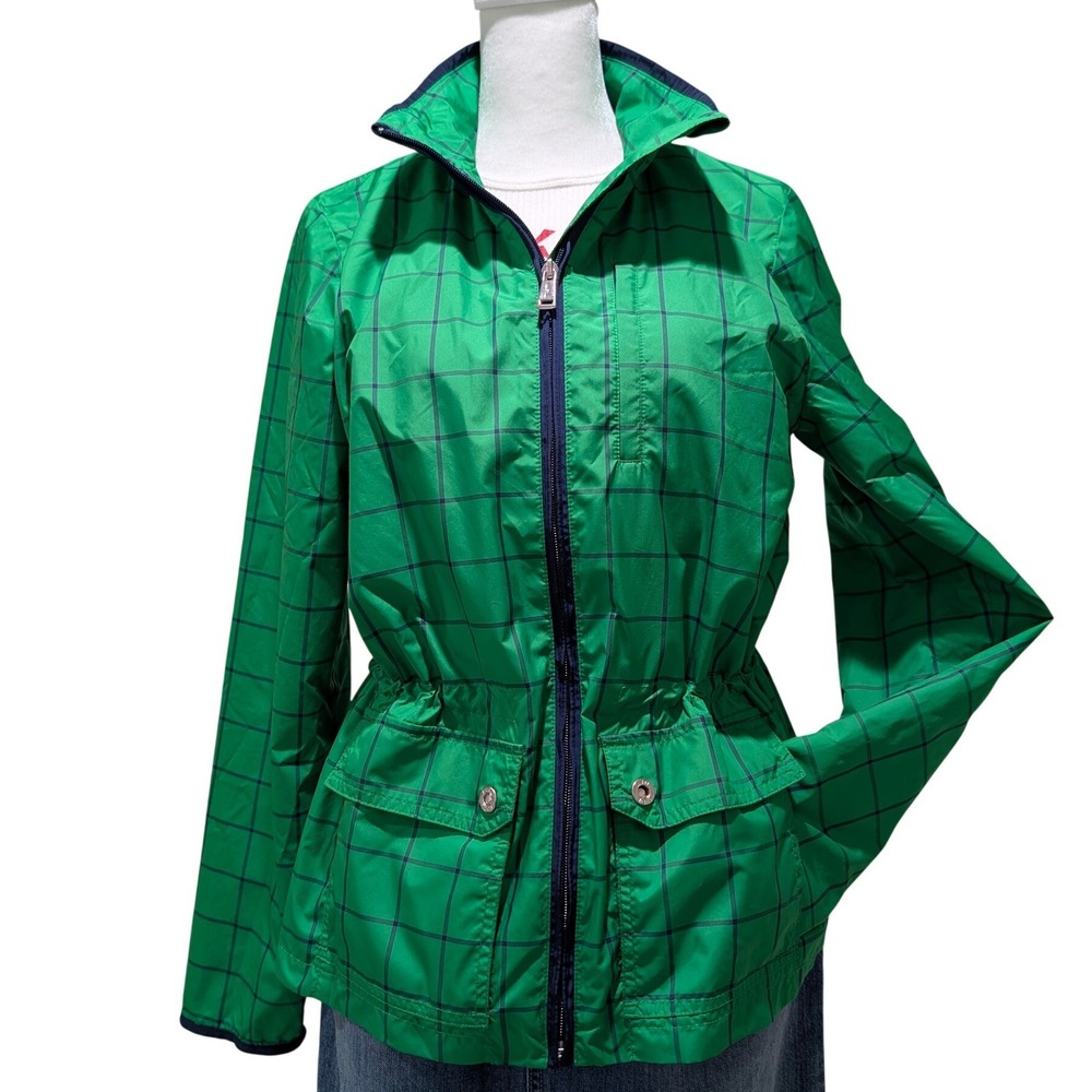 LRL Active Ralph Lauren Women's Green Navy‎ Windowpane Windbreaker Jacket Size S